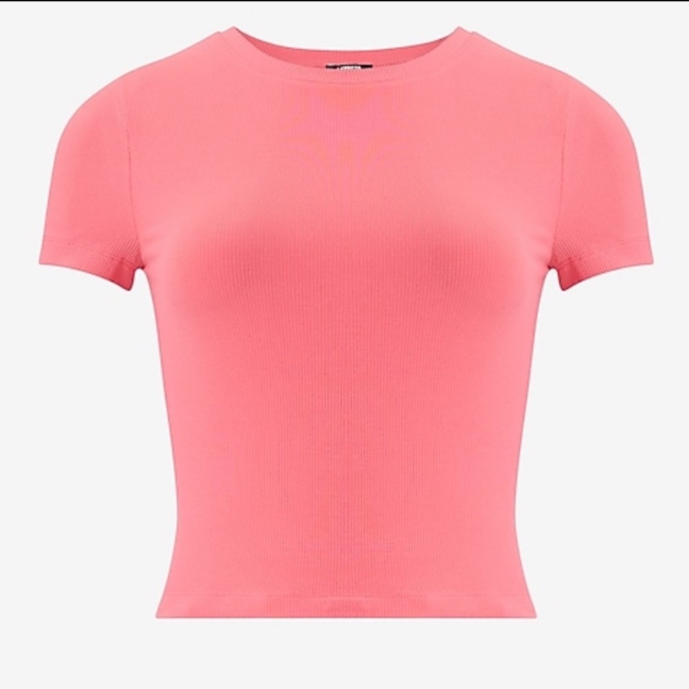 Express Ribbed Crew Neck Baby Tee in Coral Medium NWT